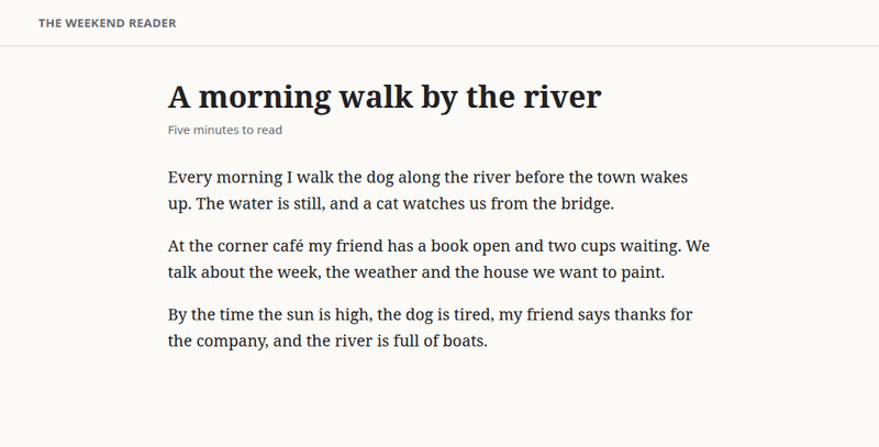 An article about a morning walk, first as written; then the same page with a few words swapped for the reader's words: perro, agua, 猫, 本, дом, ありがとう; then the card for perro, with its pronunciation PEH-rro, Spanish, and its meaning, dog.